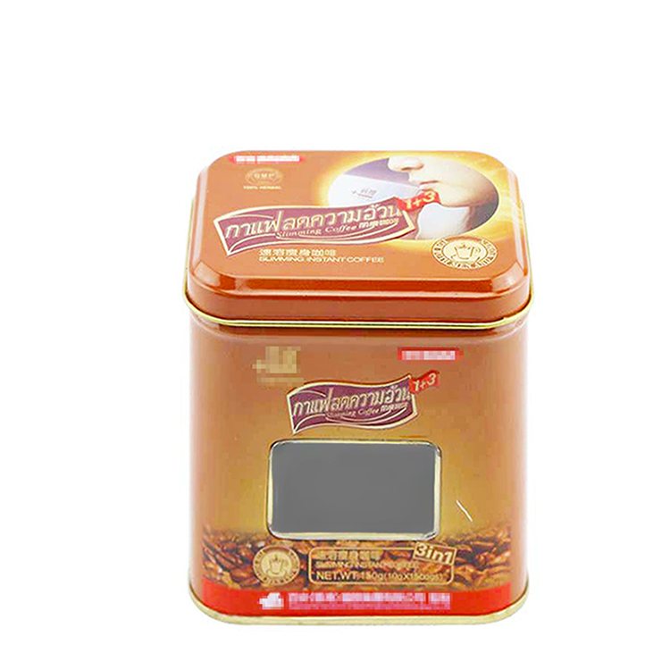 Instant coffee tea coffee beans candy square tin box with window