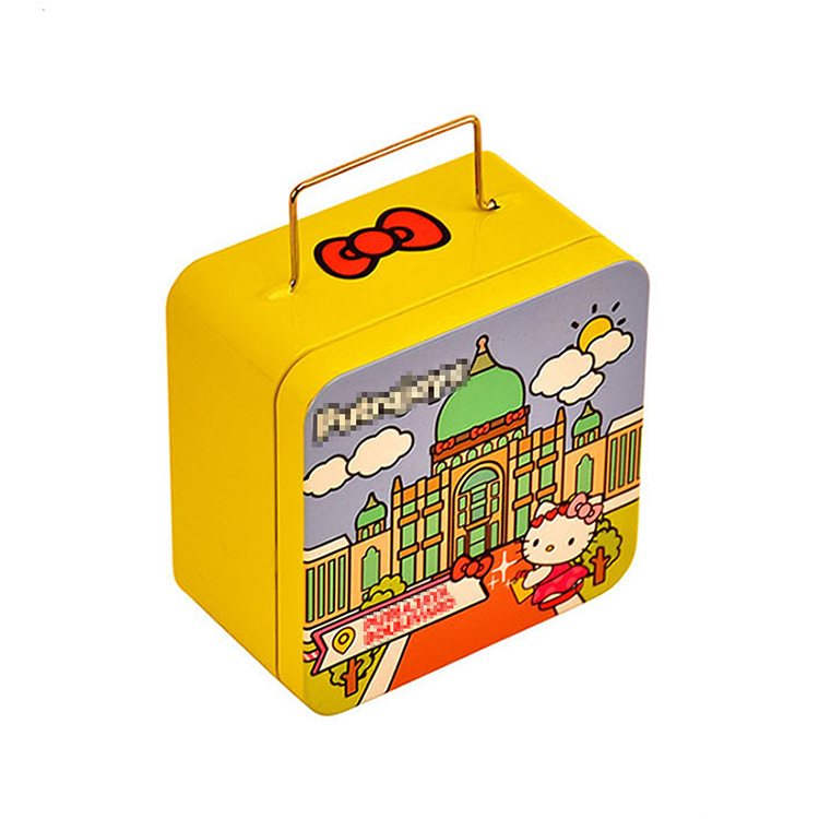 Portable square children's food chocolate cookies candy health products gift toys tin can with handle