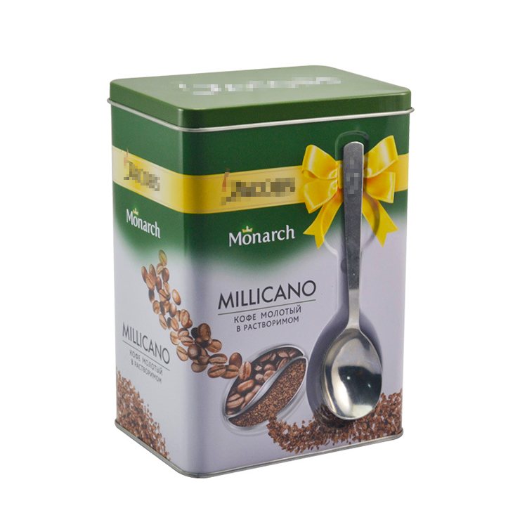 Rectangular food grade coffee tea health products milk powder cocoa powder protein powder tin box with spoon