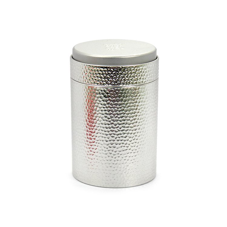 Round Silver Sealed Hand Knocked Pattern Tea Coffee Tin Can