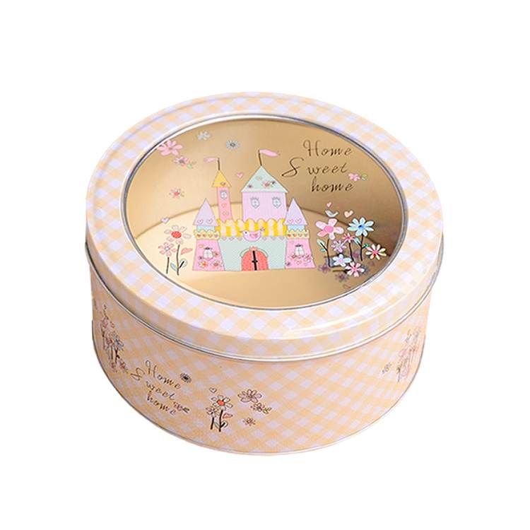 Creative round transparent lid printing food holiday gifts packaging tin box with window