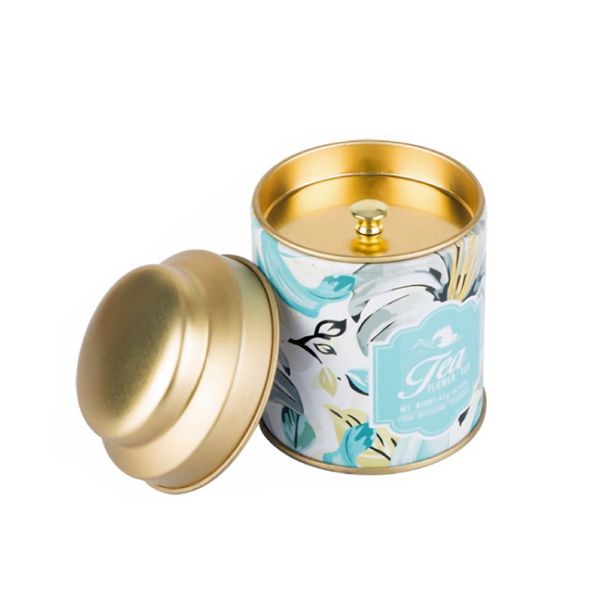 Round double lid tea tin box