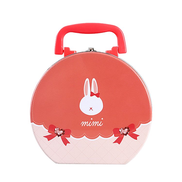 Creative round cosmetics jewelry gift portable tin box with handle lock