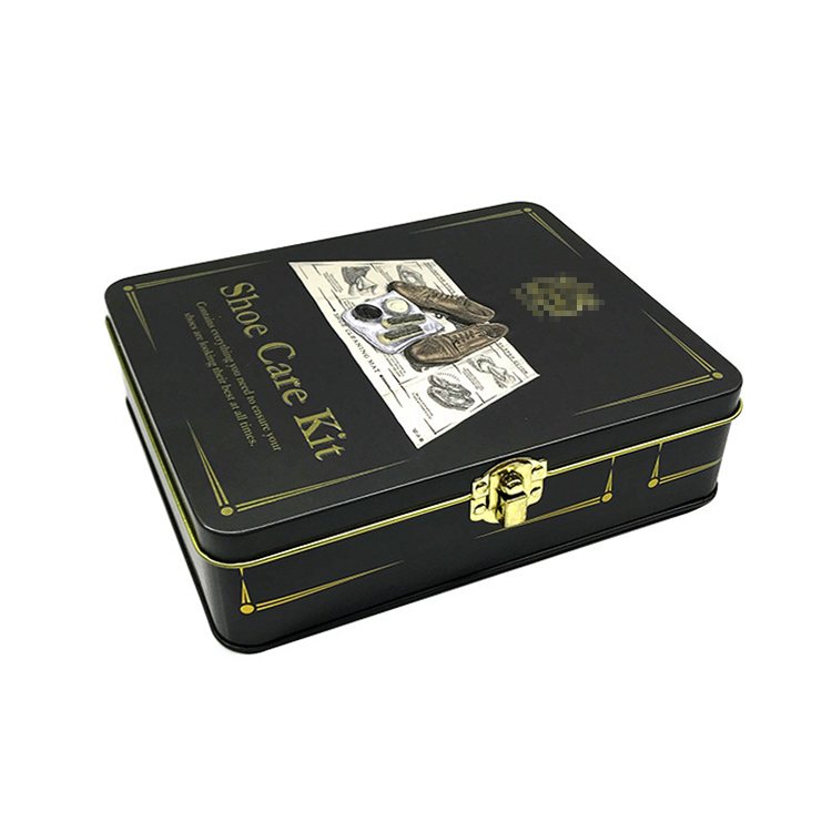 Rectangular high-end luxury gift precious food packaging flip lid tin box with lock