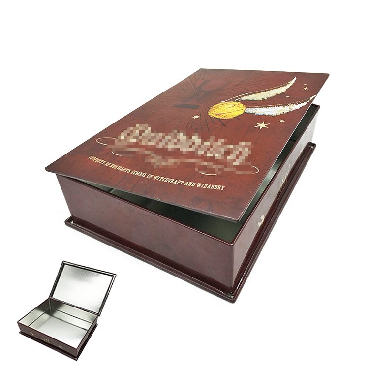 Flip hinged lid chocolate cookie candy gift premium book shape tin box