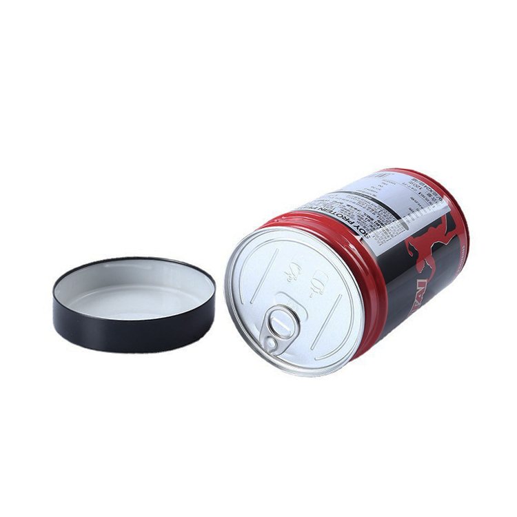 Round manual sealing ring pull lid coffee protein powder tin can with double-layer lid