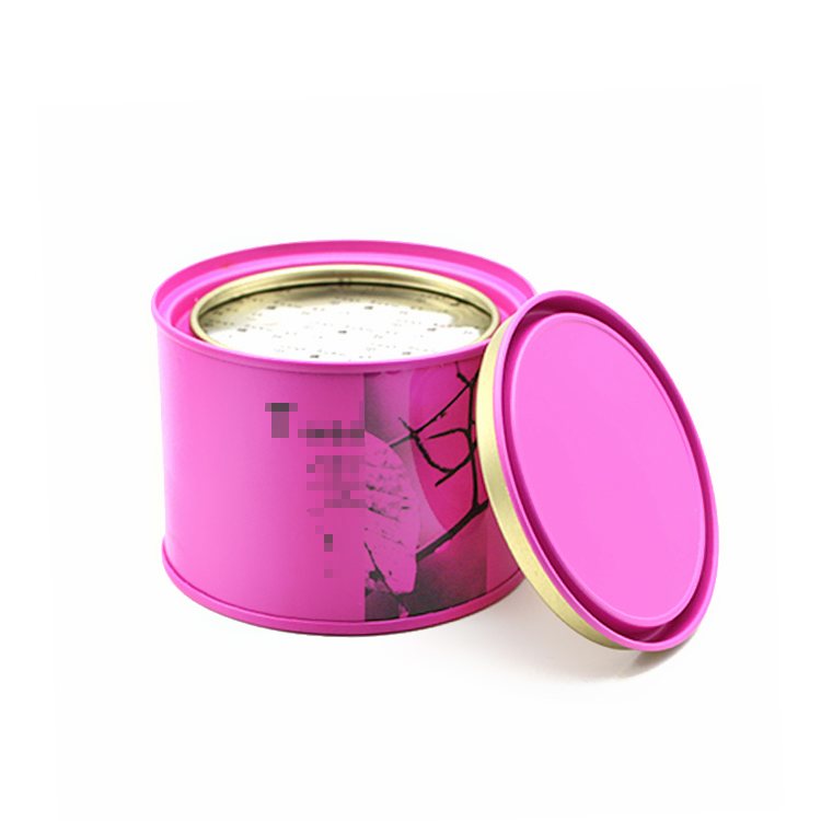 Round food-grade scented tea tin can with lever lid