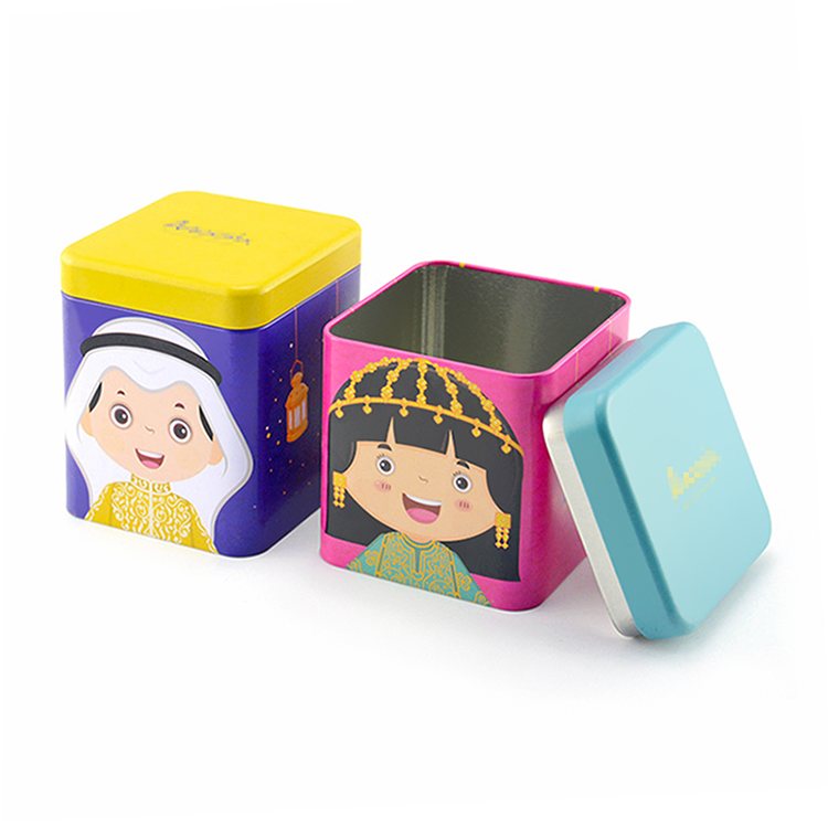 Square cartoon kids candy chocolate tea coffee tin box