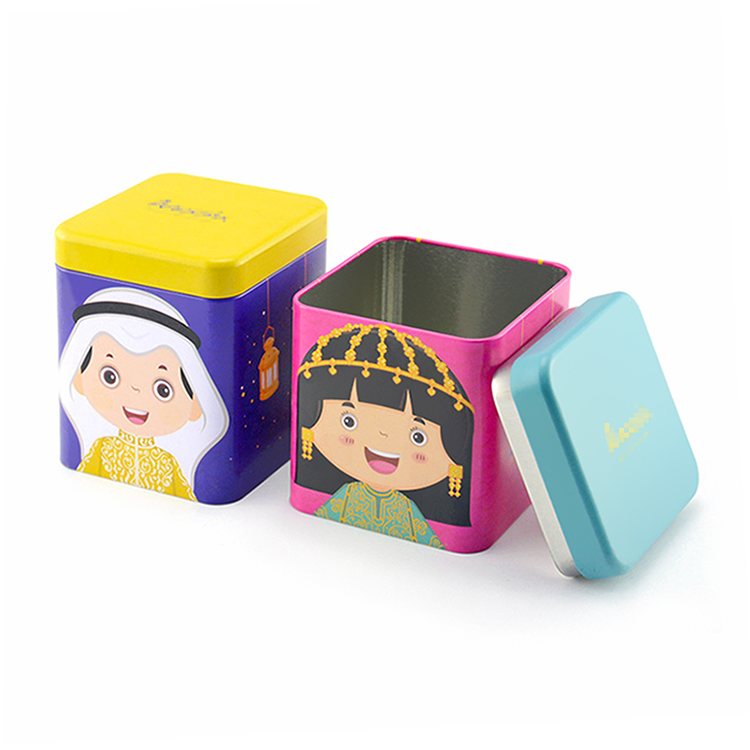 Square cartoon kids candy chocolate tea coffee tin box