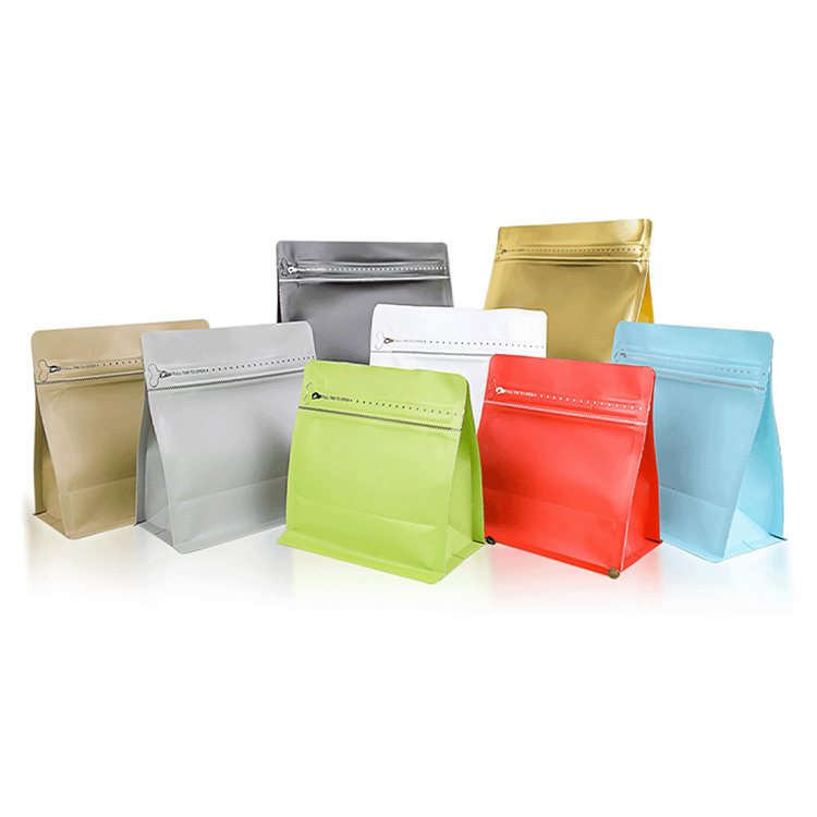 8 side sealing thickened aluminum foil flat bottom three-dimensional tea coffee nut bag with zipper  and air valve