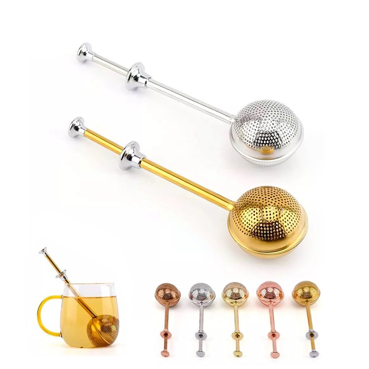 Colorful 304 stainless steel ball shape tea infuser with telescopic push handle