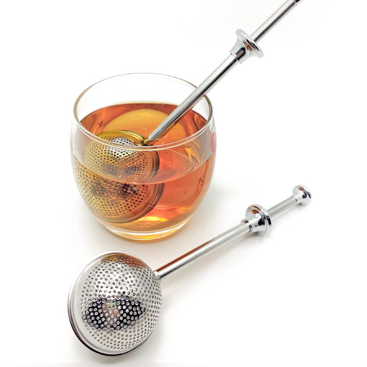 304 Stainless steel ball shape silver tea infuser with telescopic push handle