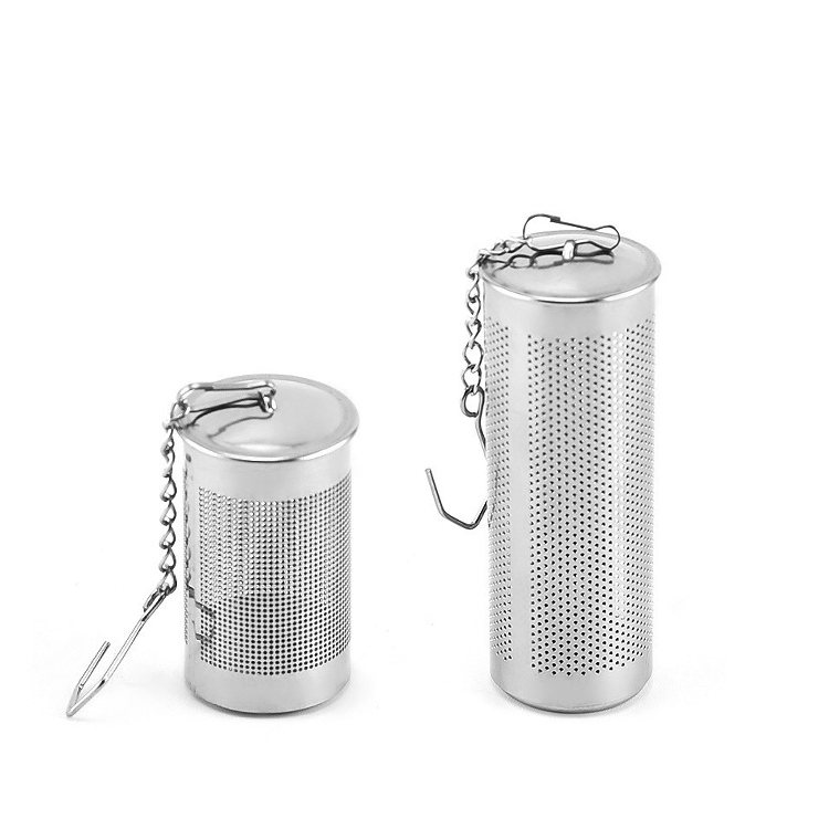 Cylindrical stainless steel tea infuser with hanging chain