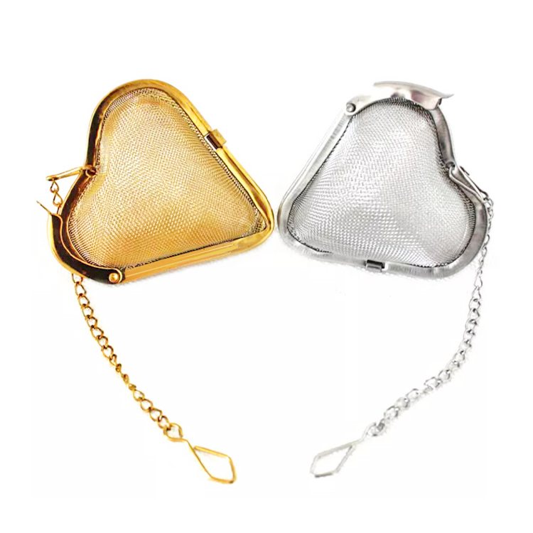Heart shaped stainless steel 304 mesh tea strainer infuser with hanging chain