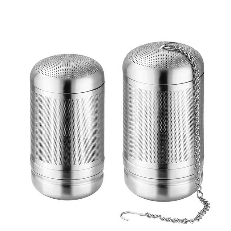 Large cylindrical SUS 304 or 316 stainless steel tea infuser with hanging chain