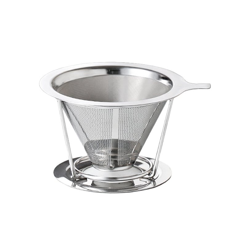 Stainless steel double-layer mesh drip coffee filter with holder