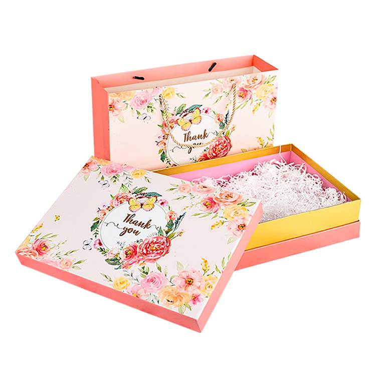 Custom gift packaging Lid and base paper box with handbag