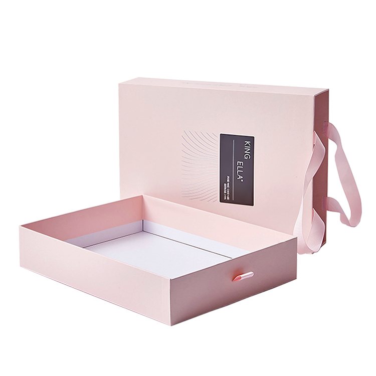 Custom portable clothing shoe hat skirt T-shirt gift drawer paper box with ribbon handle