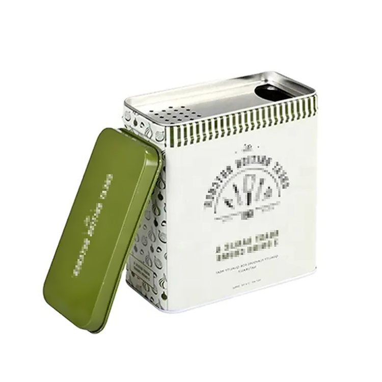Custom square tea powder spice tin box with inner shaker lid